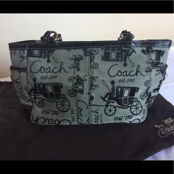 COACH SIGNATURE WOVEN JACQUARD BLACK/GRAY BAG👜 - Picture 2 of 9